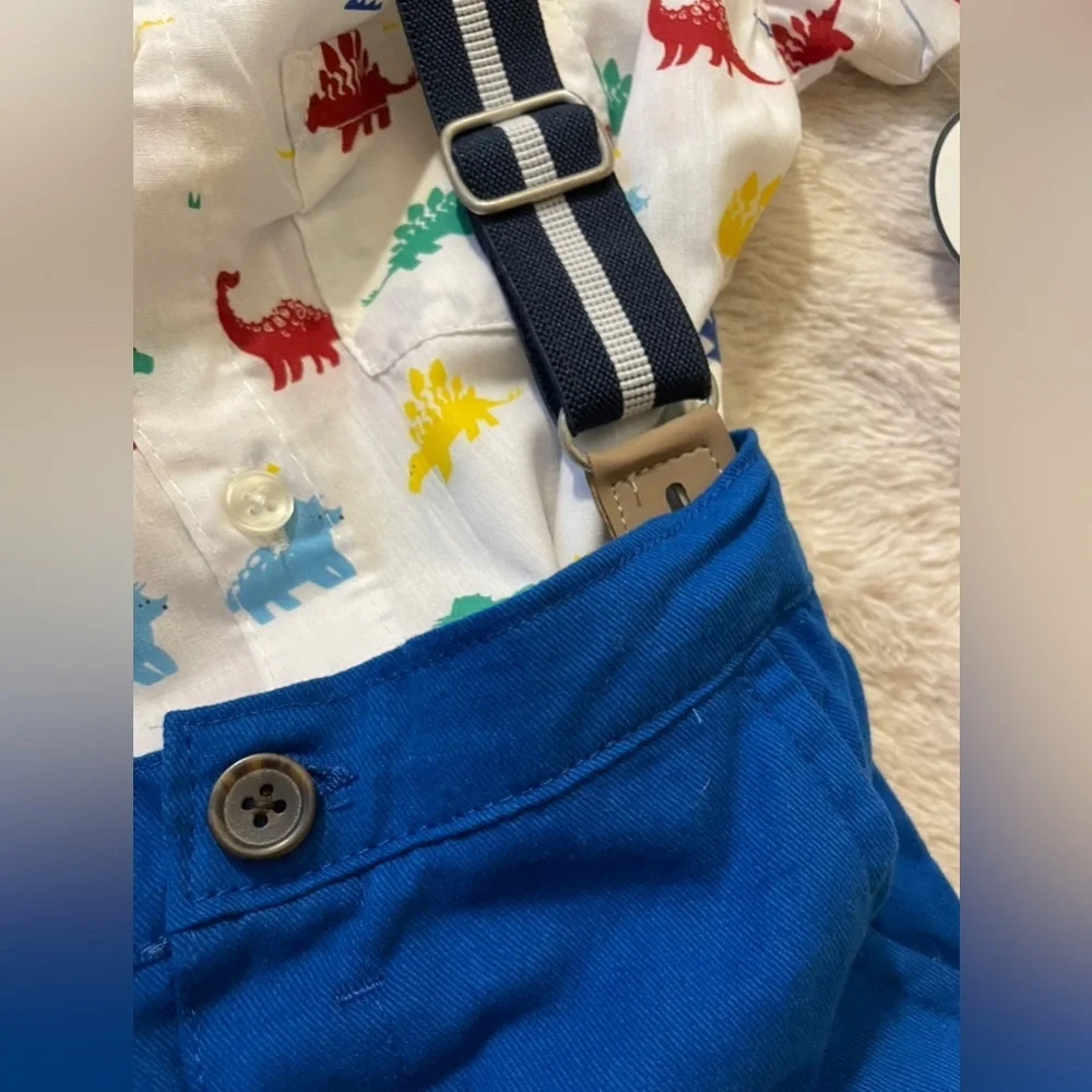 NWT Little Boy’s Dinosaur Patterned Dress Shirt and Pants Outfit